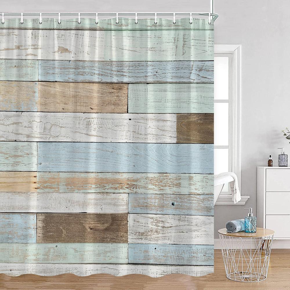 Countryside Wooden Board Shower Curtain Brick Wall Farmhouse Farm Bathroom Curtains Wooden Planks Art Pattern Bath Curtain Decor