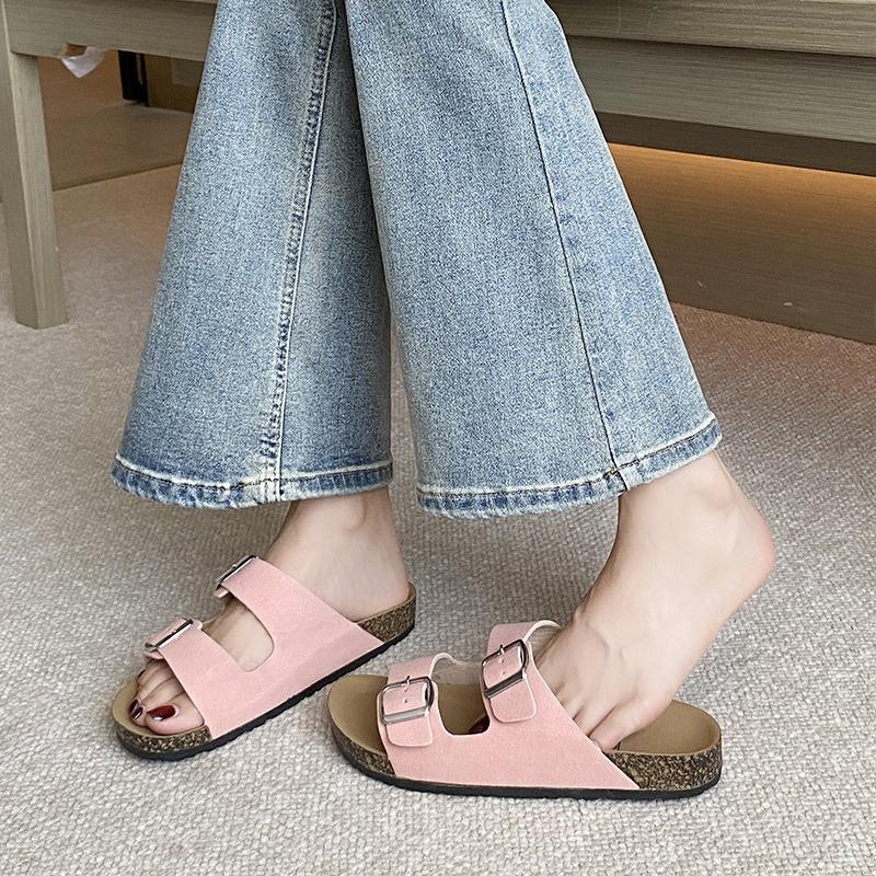 New Retro Thick-soled Double-buckle French Beautiful Cool Slippers Are Fashionable for Summer Wear