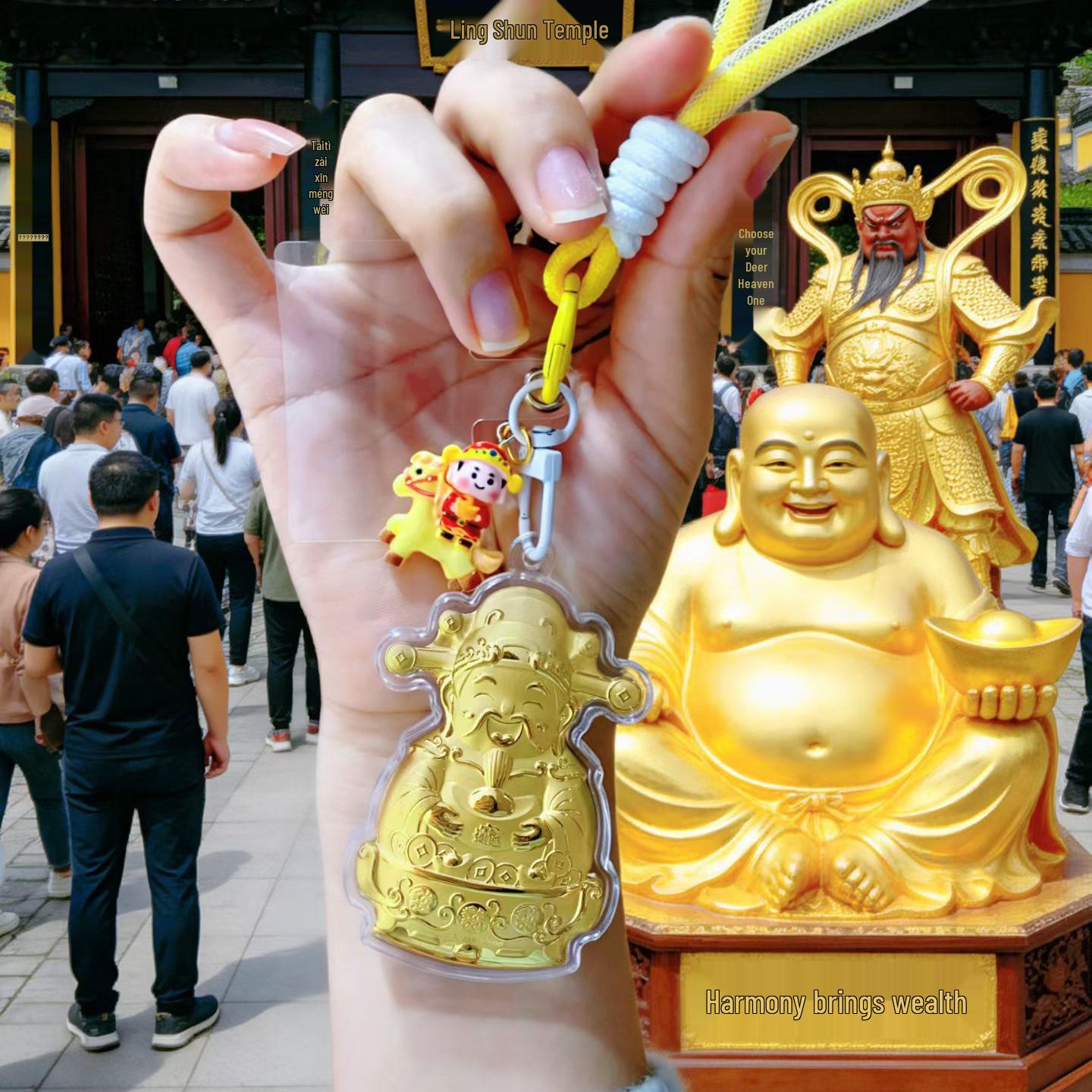 999 Pure Gold God of Wealth Keychain and Car Pendant Gift Without Gold
