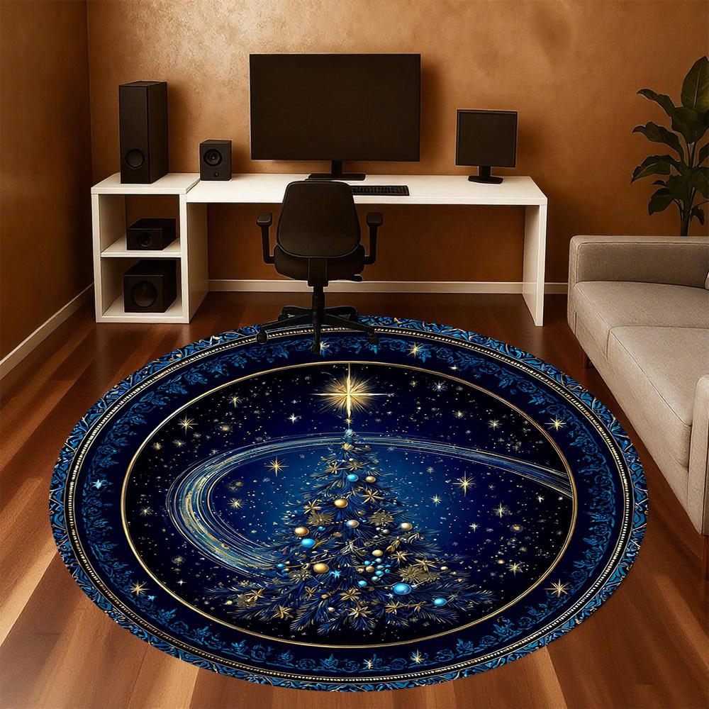 1PC Christmas tree starry night Office Round Area Rug, Under Office Chairs Bedroom Living Room Home Decor, Carpet for Office -1110141