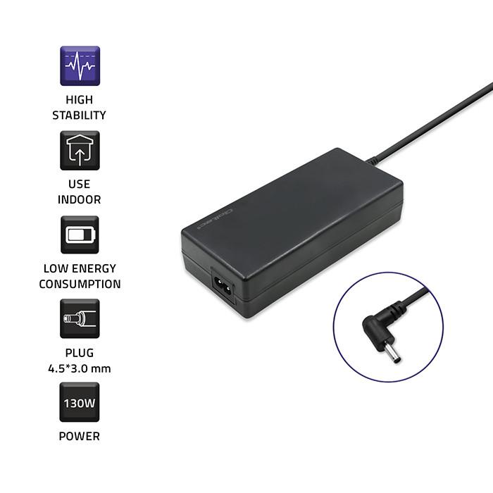 Qoltec Zasilacz do laptopa Dell 130W | 19.5V | 6.67A | 4.5*3.0+pin | +kabel zasilający