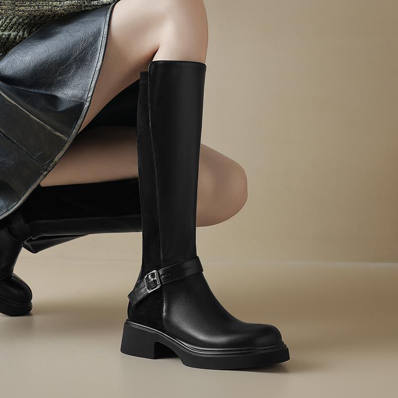 Women's high-heeled boots autumn and winter new thick-heeled large-size casual knee boots