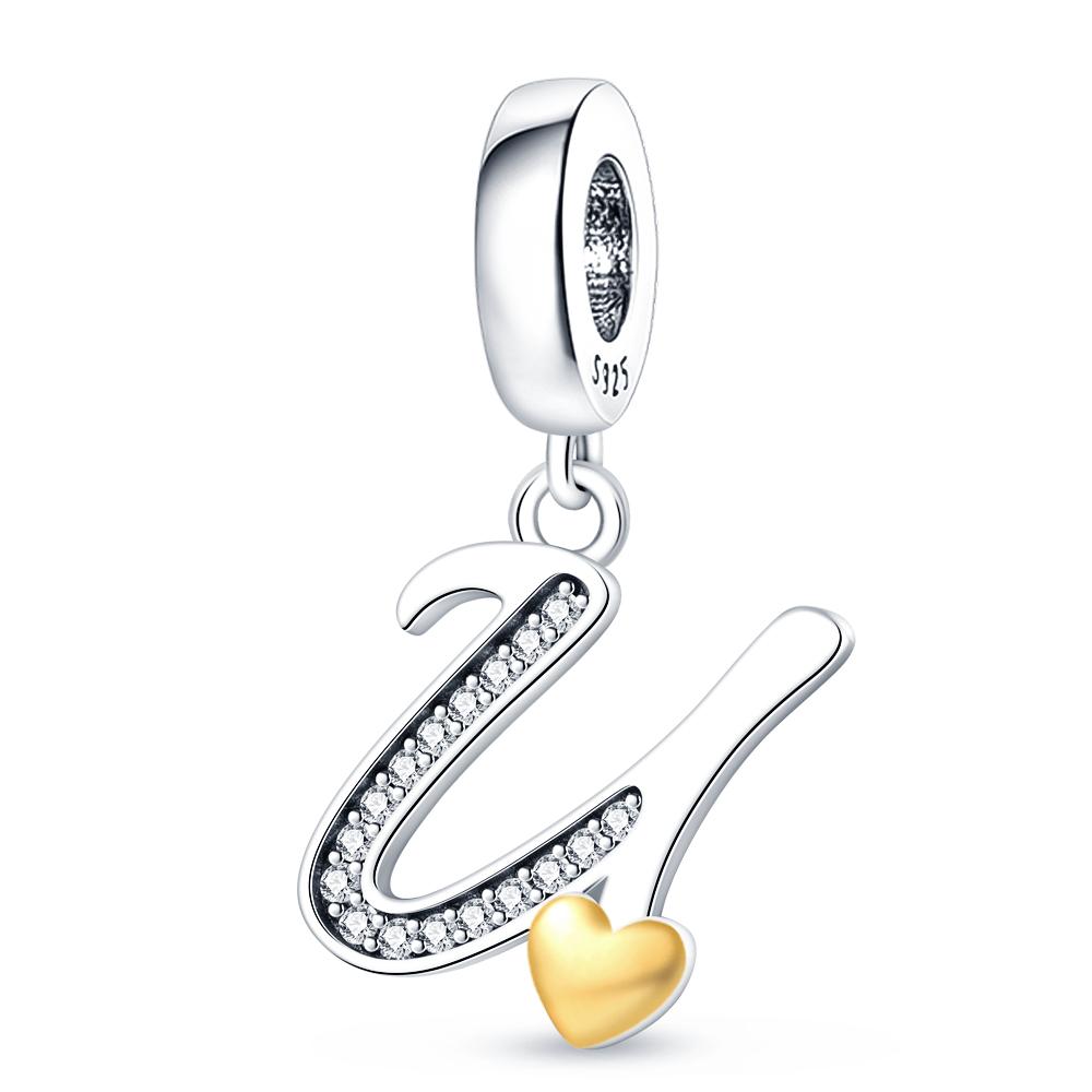 925 Silver Gold A-Z Alphabet 26 Letters Charms Bead Pendant Fit Bracelet Bangle Necklace Jewelry For Women Man