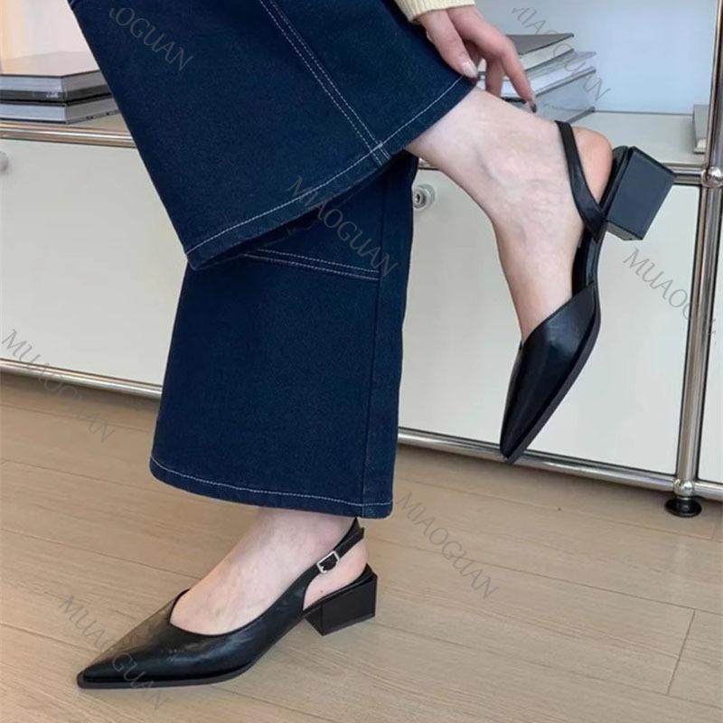 Fashion Women's Sandals Pointed Toe Square Heel Cover Toe Shoes Women Leisure Career Summer French Elegant Slip on Sandalias De Mujer