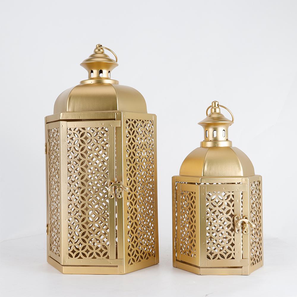 Set of 2 Ramadan Vintage Tower Temple Lanterns 15"&11''H Moroccan Decorative Candle Lantern for Garden Porch Shelf Parties Patio
