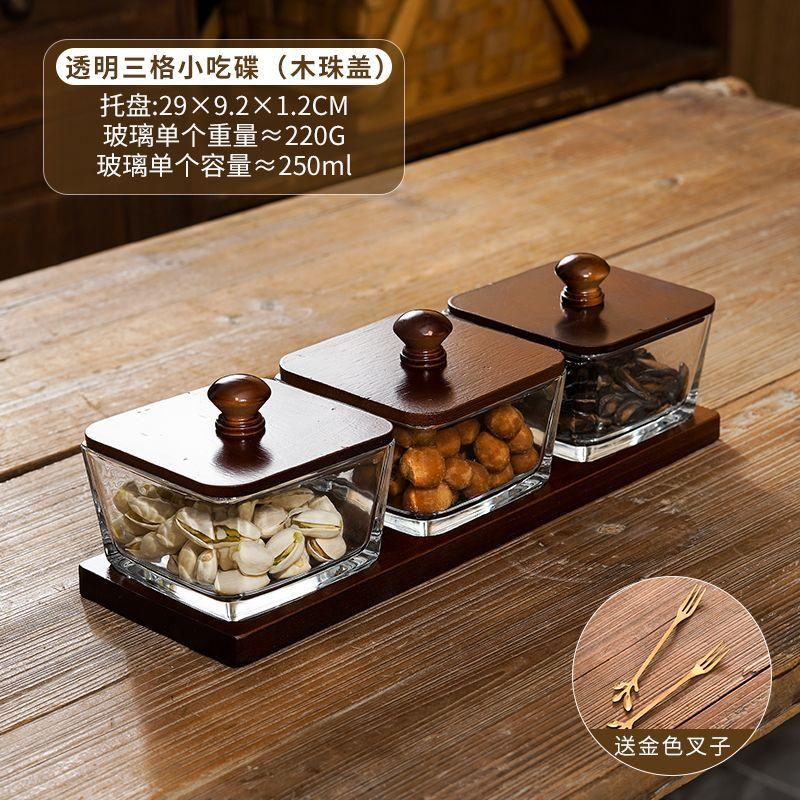 Japanese Style Vintage Divided Fruit Bowl with Lid Home Living Room Nuts Candy Biscuit Storage Bowl Square Fruit Tray Home Decor