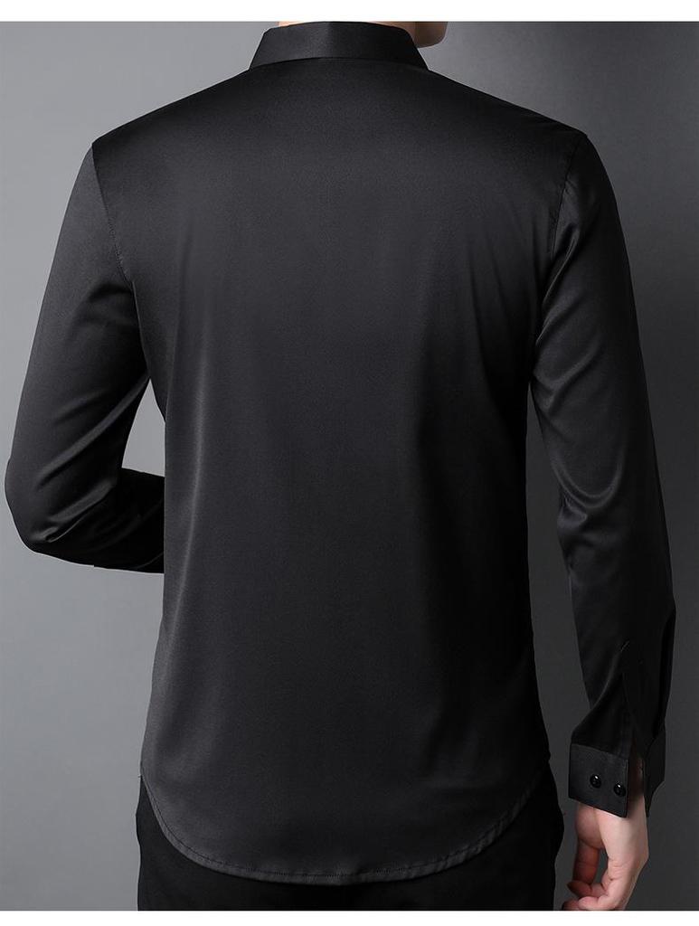 Men's Long-Sleeve Business Shirt: Solid Color, Mulberry Silk, Turn-Down Collar, 2025 Autumn Collection