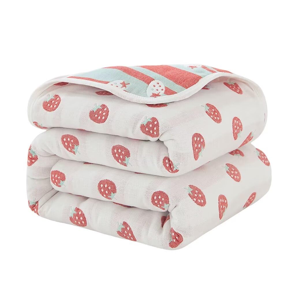 

YKFN Полумарлевое полотенце Летний сон Мягкий плед Клубника Мягкая и легкая марля Идеально для воздуха Белый плед, 6 слоев марли, 100% хлопок, Плед, белый