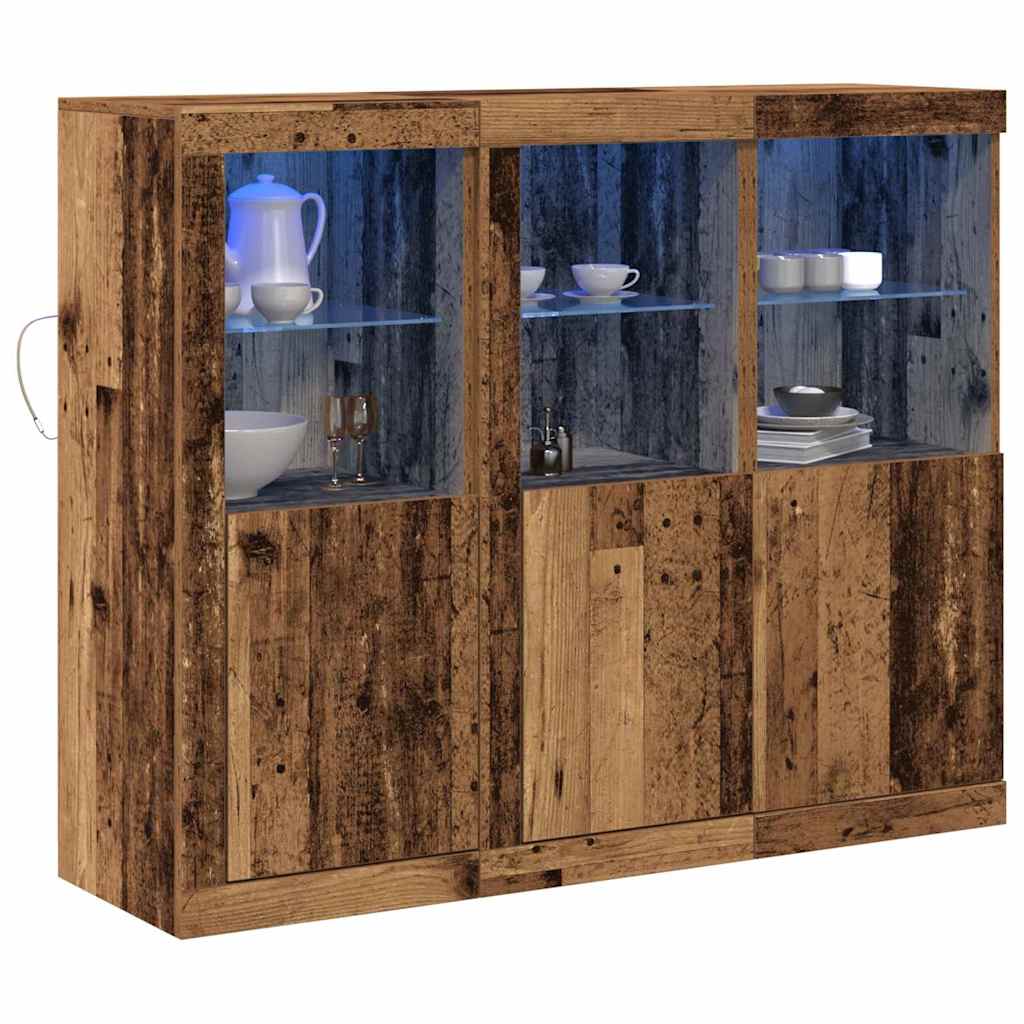 LED Sideboard 3 pcs Reclaimed Wood Look 123 x 37 x 100 cm Particleboard