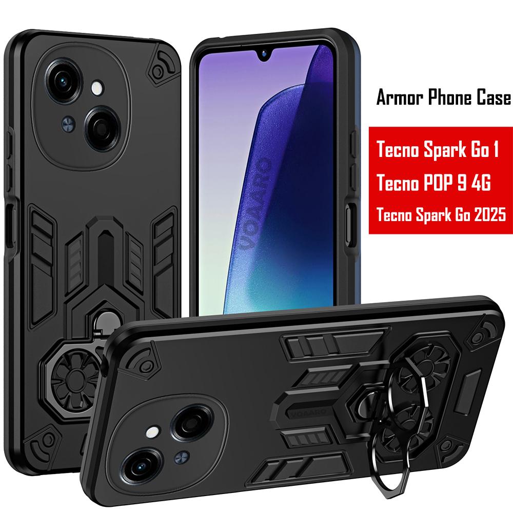 Dual Finger Ring Armor Cover for Tecno Spark Go 1 2025 Case for Tecno POP 9 4G Rotate Metal Bracket Stand Case Shockproof Capa