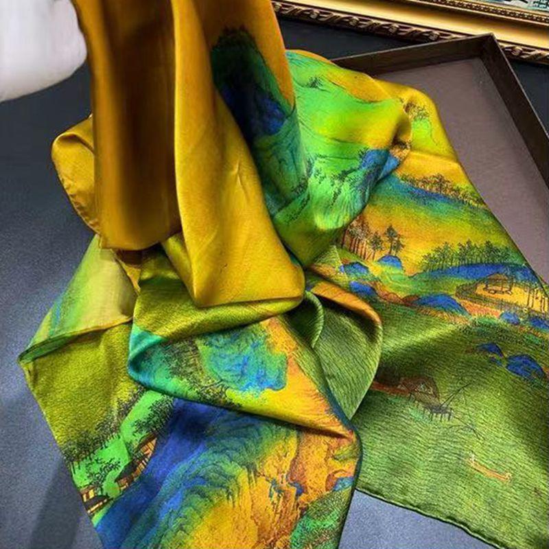 Silk Thousand Miles Jiangshan Silk Scarf Elegant Antique Mulberry Silk Shawl Women'S Sunscreen Neck Protection Scarf Accessories