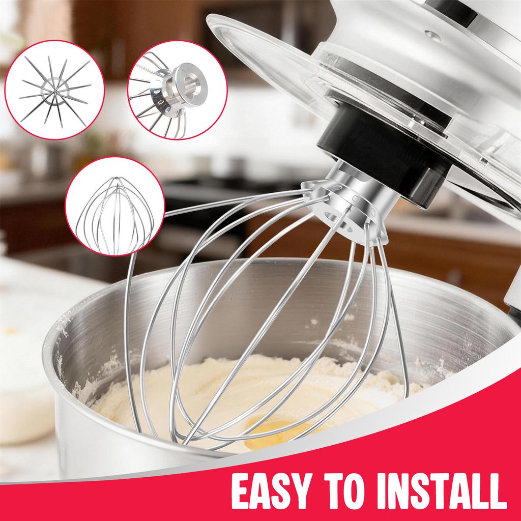 Dough Hook Whisk Wire Whip Attachment Dishwasher Stainless Steel egg Whisk for 4.5-5 Quart Tilt Head Stand Mixer