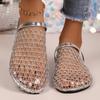 Bling Gold Silver Crochet Net Mule Slippers Woman Brand Design Mesh Flat Sandals Ladies Summer Elegant Hollow Out Fishnet Shoes