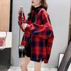 Autumn Winter Female Student Thickened Plaid Shirt Coat Loose Batwing Sleeve Fleece Oversized Casual Shirts Women Clothes