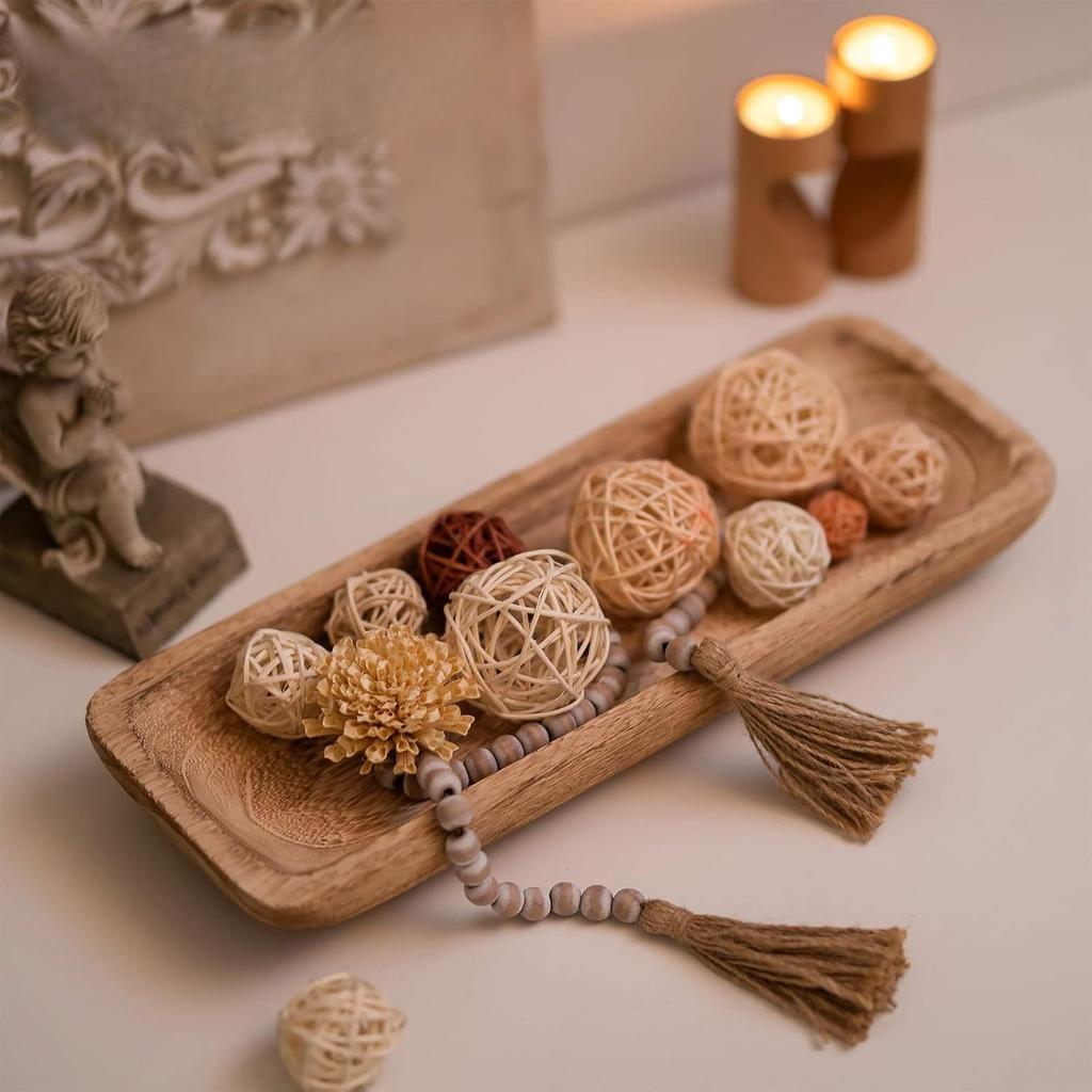 Wooden Dough Bowl Oval Display Tray Candle Aromatherapy Storage Bowl Wooden Rectangular Candle Base