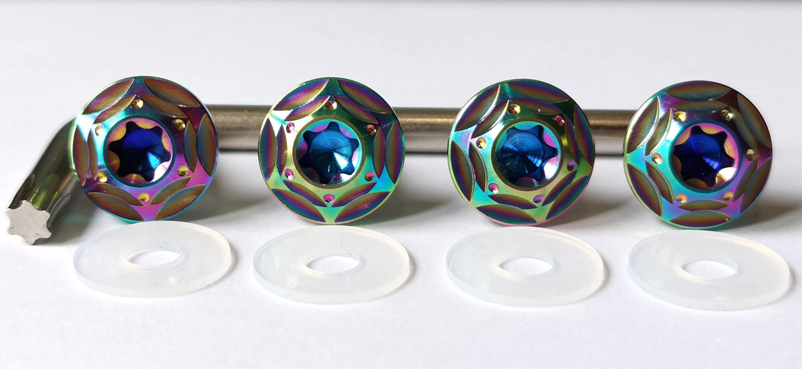 

Kuroobaa Titanium Car License Plate Bolts, License Plate Frame, Titanium Alloy, Anti-Theft Screws, M6, Set of 4 (Rainbow Color)