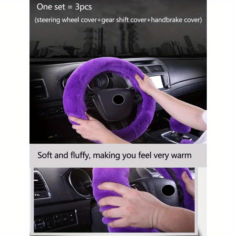 3-teiliges Set aus einfarbigen, flauschigen Lenkrad-, Handbrems- und Schalthebelbezügen