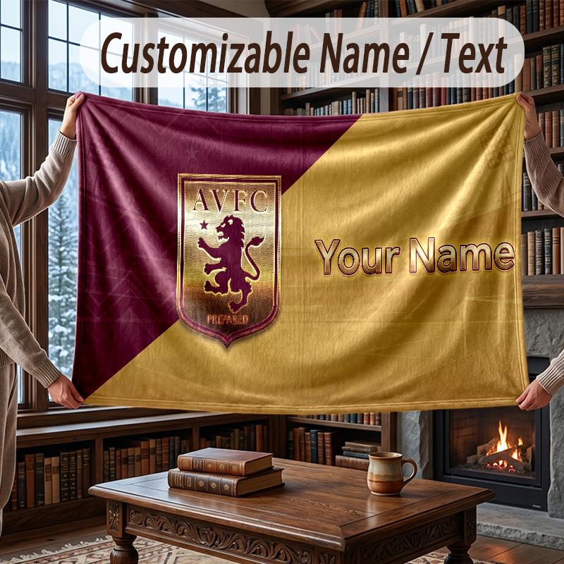 Custom Name Flannel Throw Blanket Aston Villa Pattern Warm Home Decoration