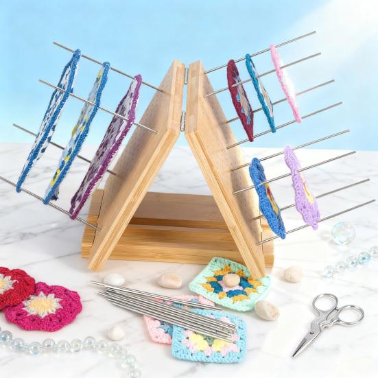 Bamboo Crochet Blocking Board DIY Handmade Granny Square Knitting Blocking Wooden Board Crocheting Accessories Tools Beginners Grandma Mom Gift