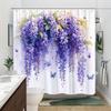 1pc Cascading Wisteria and Blue Butterfly Shower Curtain - Fantasy Watercolor Floral Pattern, Polyester Fabric, Machine Washable