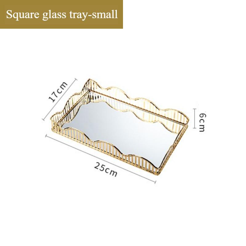 Mirror Glass Plate Golden Metal Storage Tray Home Living Room Luxury Display Plate Decoration Fruit Plate