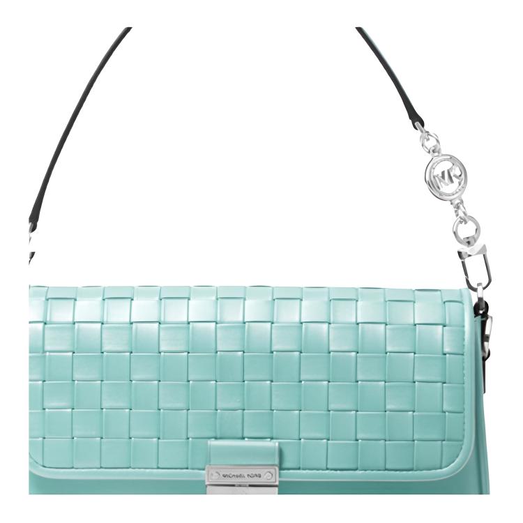 Michael Kors MK Bradshaw Woven Flap Letter Logo Chain Leather Baguette Shoulder Bag Small Women shoulder bag Light-Blue 30S1S2BL1T-432
