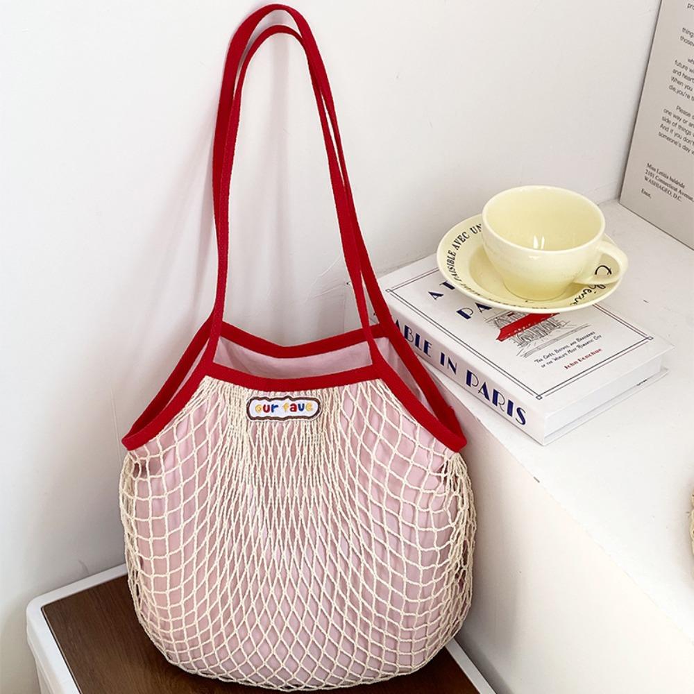 Модная плетеная сумка с вырезами, большая вместимость, пляжная сумка-тоут, повседневная сумка для покупок, пляжная розовый