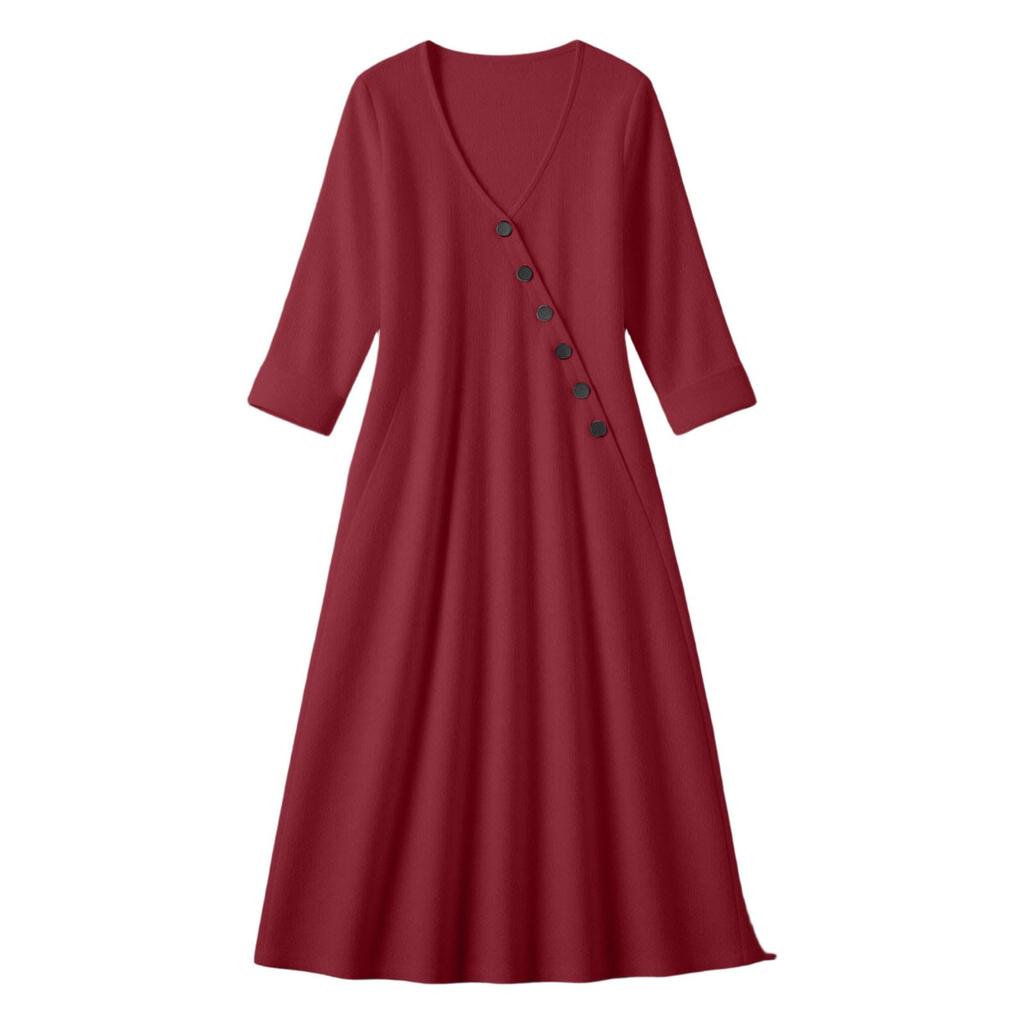 Women’s Elegant Long Sleeve V Neck Maxi Dress Bohemian Style Vacation Wear with Button Loose Fit