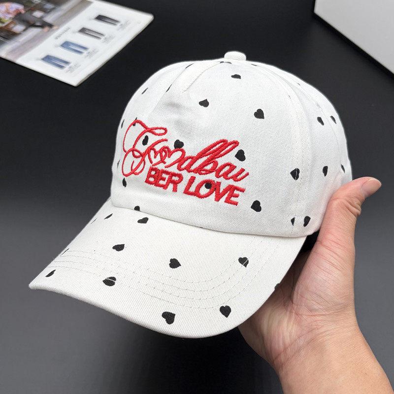 Korean Style Embroidered Heart Letter Polka Dot Baseball Cap Versatile Spring Summer Sunshade Duckbill Hat