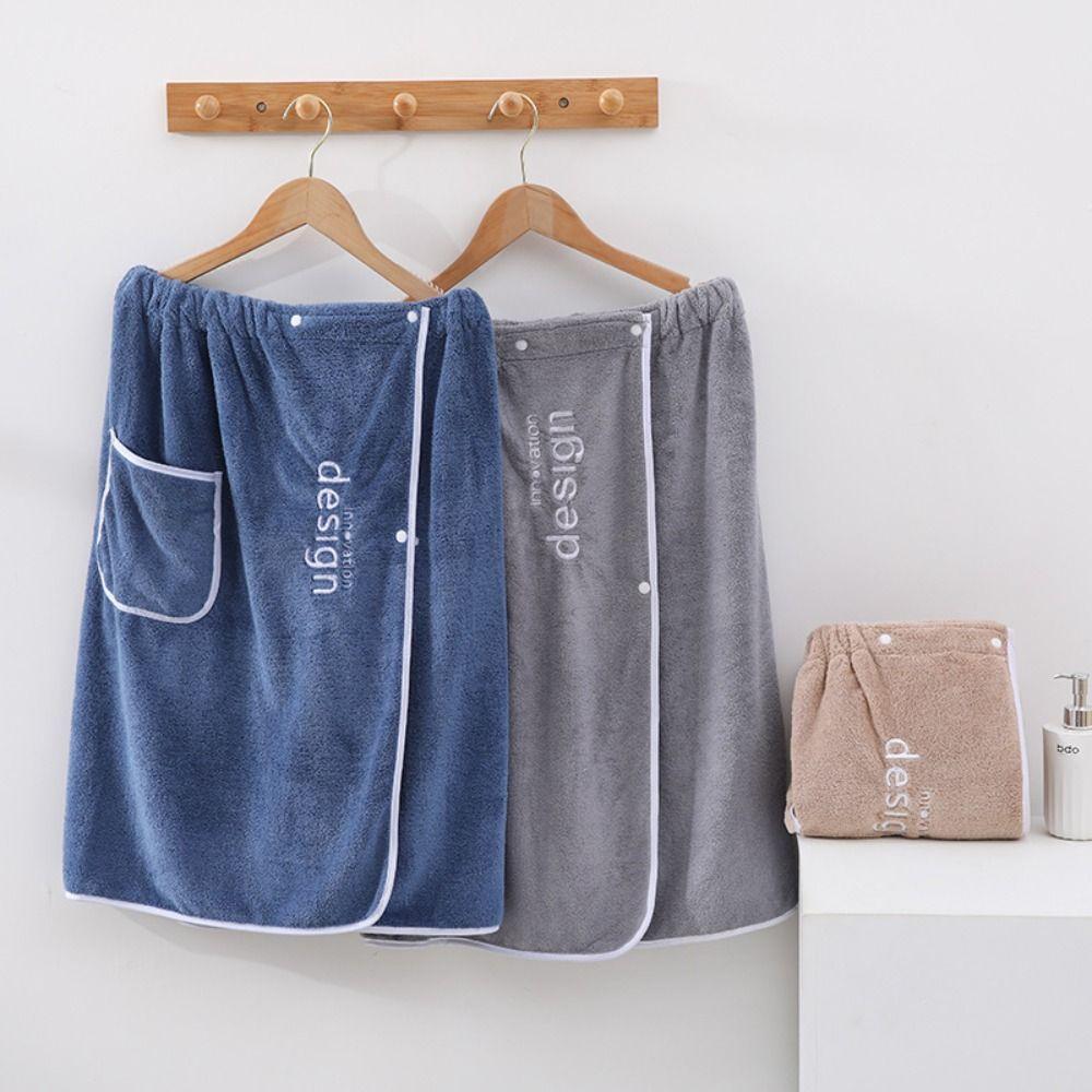 With Pocket Shower Towel Solid Color Short Towel Skirt Bathrobe Men Wearable Bath Towel Shower
