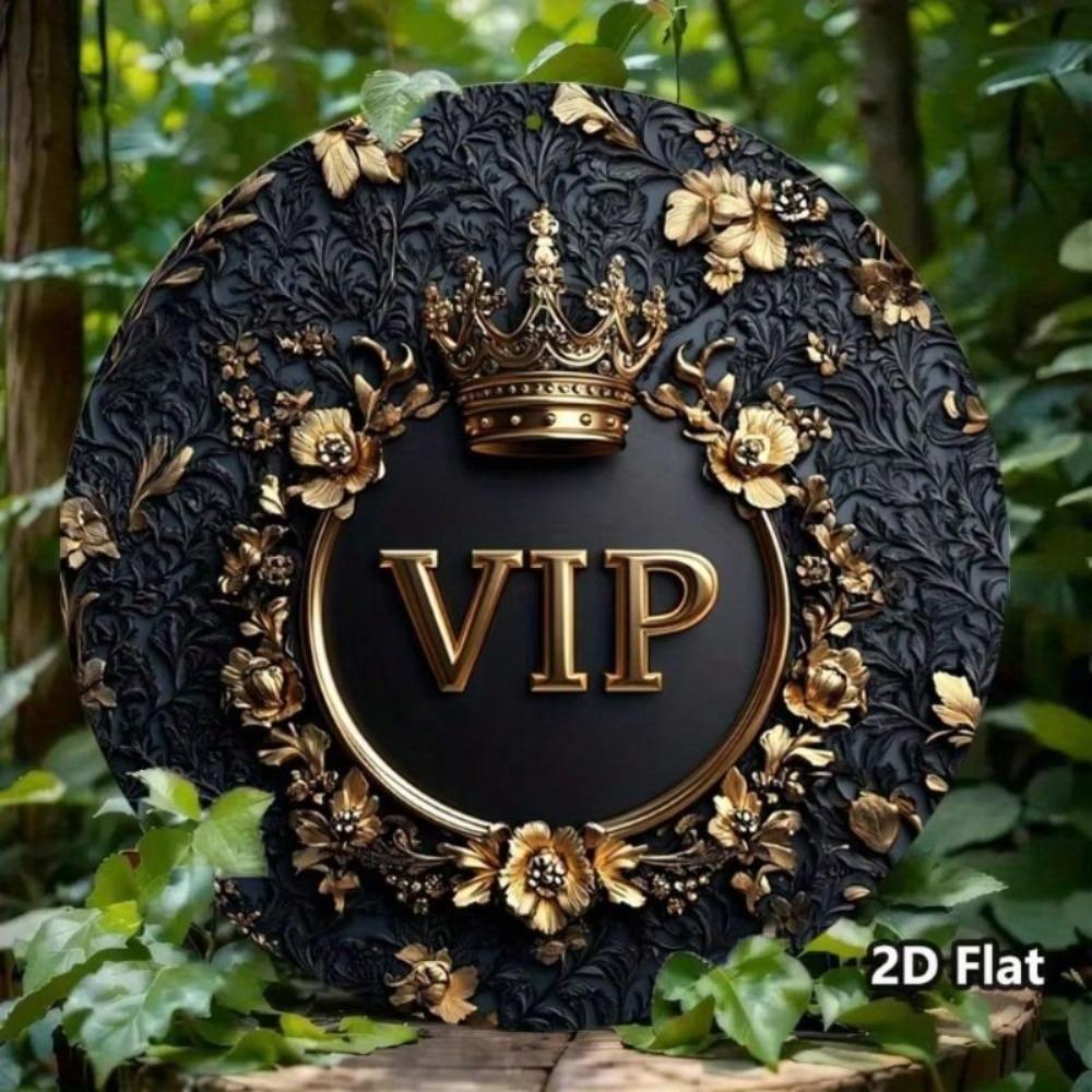 Vintage Metal Wall Poster Round 8x8 Black Gold Floral Crown for Living Room