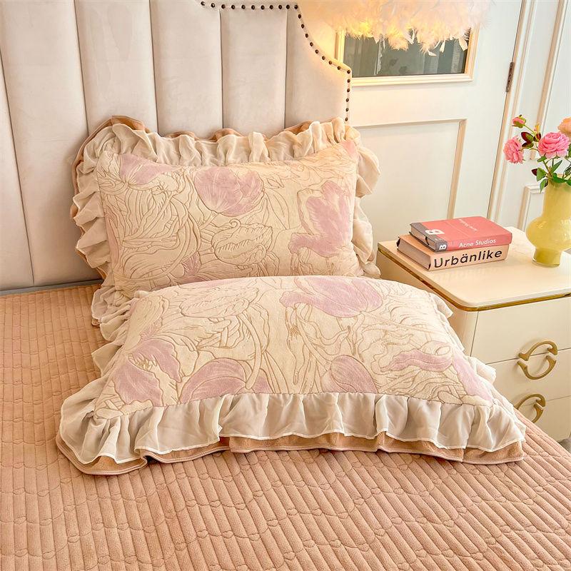 Winter Double-layer Lace Pillowcase Set 48X74 Pillow Core Cover Warm Carved Velvet Pillowcase Cover