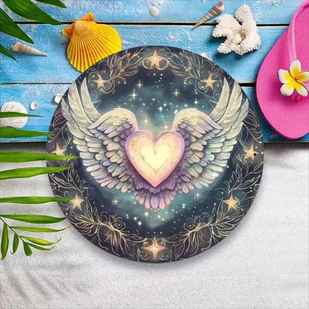 3D Iron Wall Art Angel Wing Heart Vintage Home Decor Metal Round Sign 12 Inch Indoor Outdoor Garden Room Office