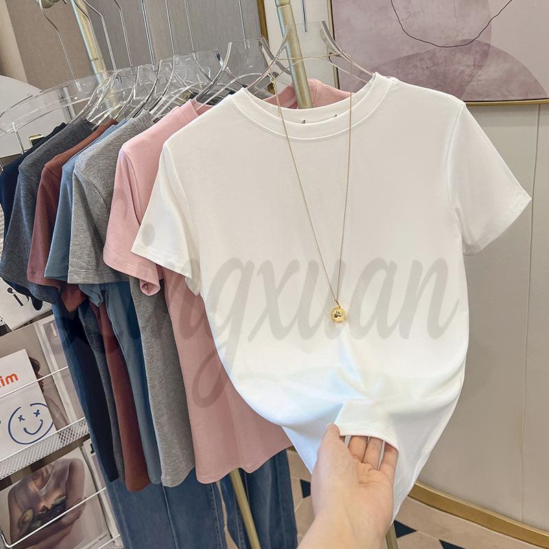 

Women s Summer 2026 Close-Fit Short-Sleeve T-Shirt - Plain Color Base Layer 2XL білий