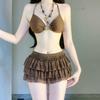 Women's Three-Piece Bikini Set with Long Sleeve Sun Protection and Cake Skirt