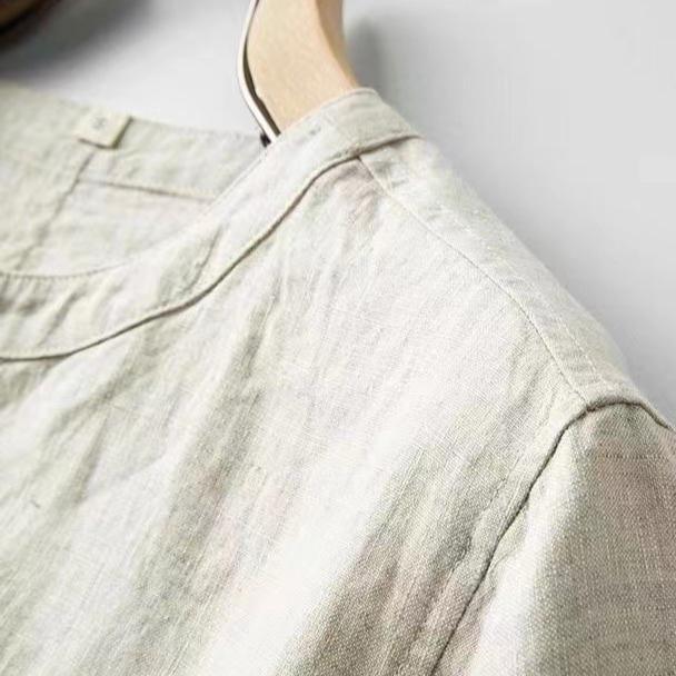 Casual Men's Cotton Linen Blouse Summer Spring O-Neck Button Short Sleeve Beachwear Holiday Blouse Tops