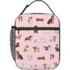 Cute Dogs Animals Pink Background Lunch Bag Insulated Portable Reusable Lunch Box With Zipper For Picnic Work Office Travel