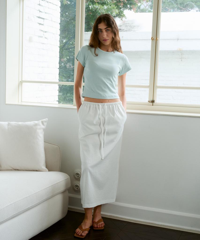 38 Come On Common Straight Long Banding Skirts (White)