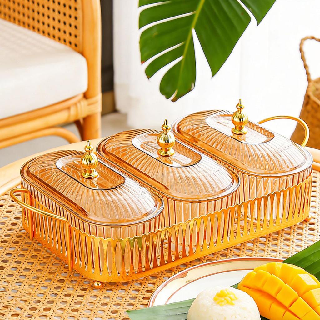 Multi-compartment Transparent Tray Decorative Candy Nut Dish Food Serving Bowl for Living Room Table