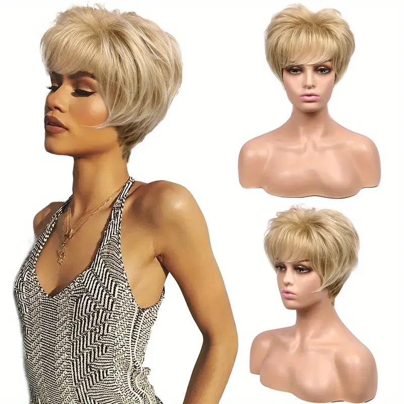 Ladies Layered Wig With Bangs Short Blonde Brown Linen Wigs for Women Synthetic Hair Daily Cosplay Party Wig Heat Resistant Fibre Wig