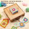 Crochet Block Box with 20 Needles Crochet Weaving Bamboo Grid Block Plate for Crochet Projects DIY Knitting Needlework Storage