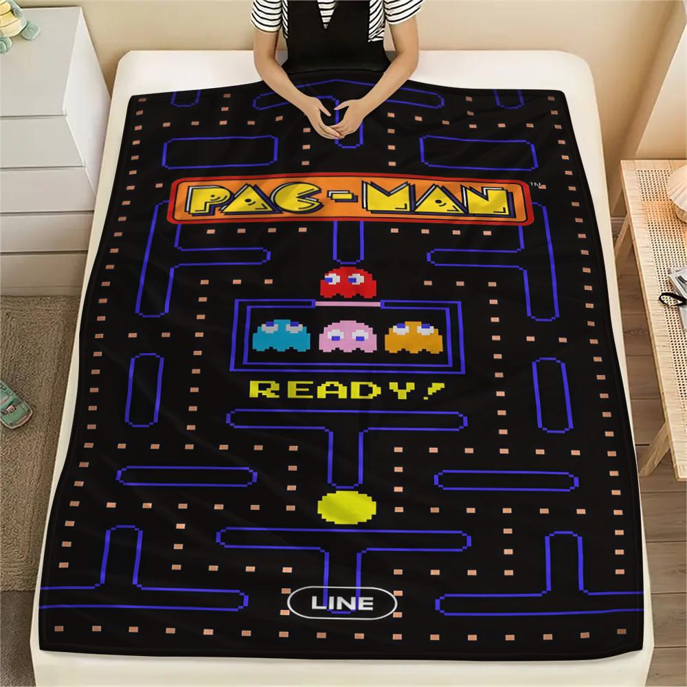 PAC-MAN Print Flannel Blanket, Comfortable Warm for Sofa Bed Chair, Versatile for Travel -HE49