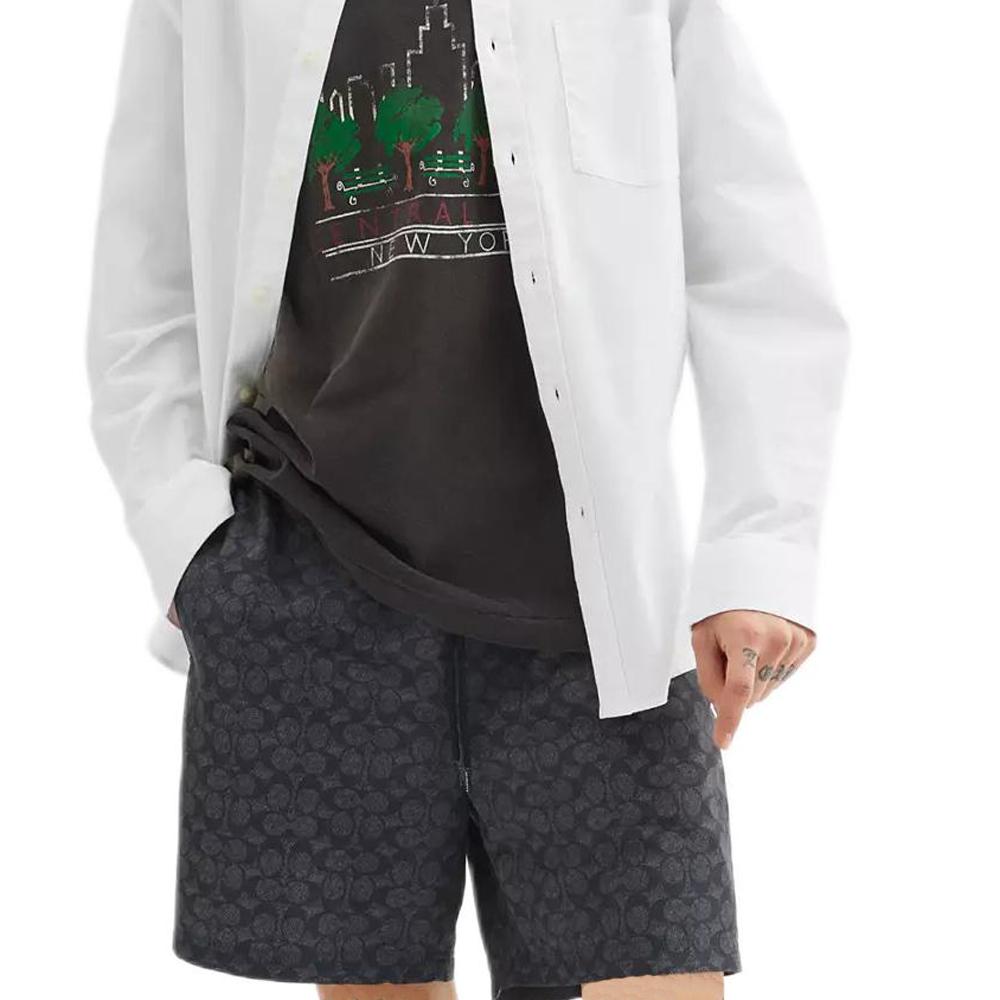 Coach Ss25 Solid Color All Over Print Elastic Drawstring Three Quarter Beach Shorts Men shorts Black CZ537-R8E