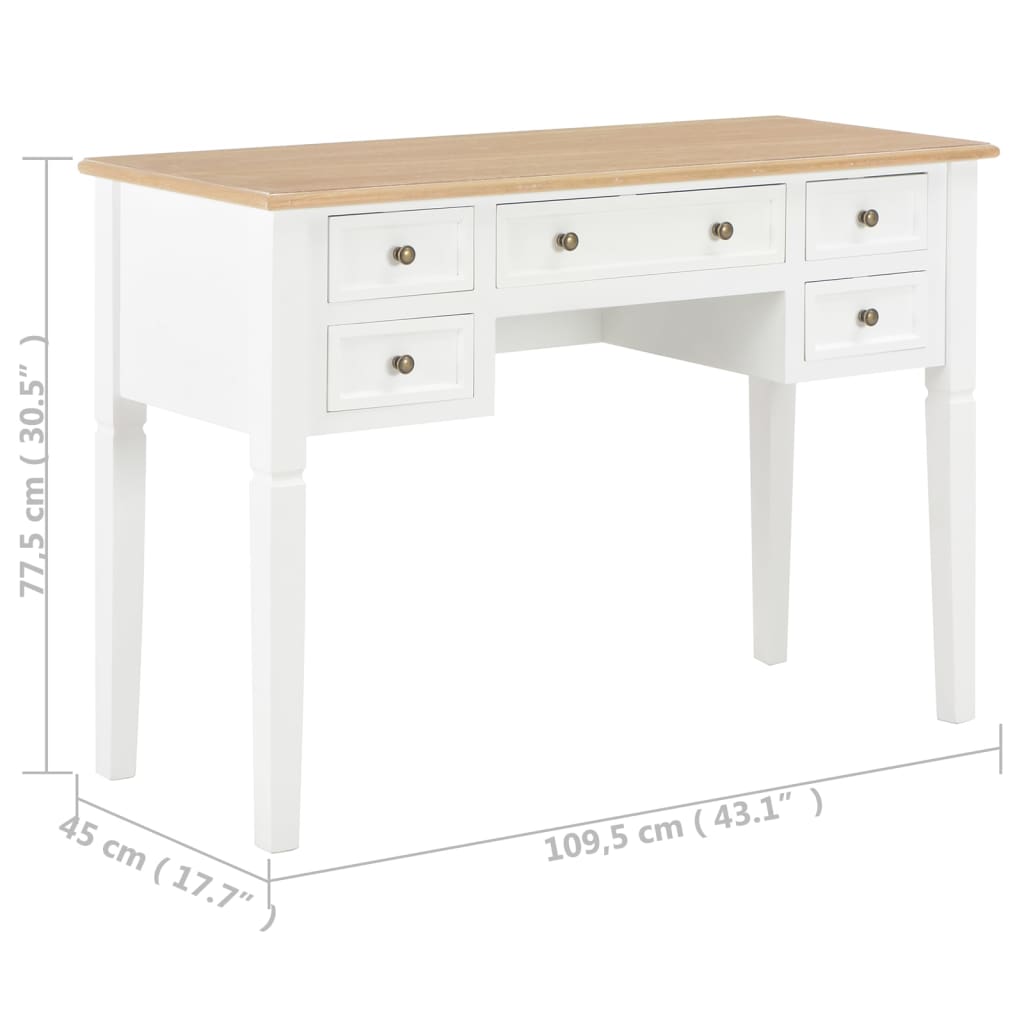 Desk, White, 109.5X45X77.5 Cm, Wooden