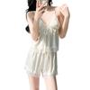 Summer French Three-piece Set V-neck Lace Suspender Shorts Cardigan Nightgown Ice Silk Pajamas Women's Loungewear