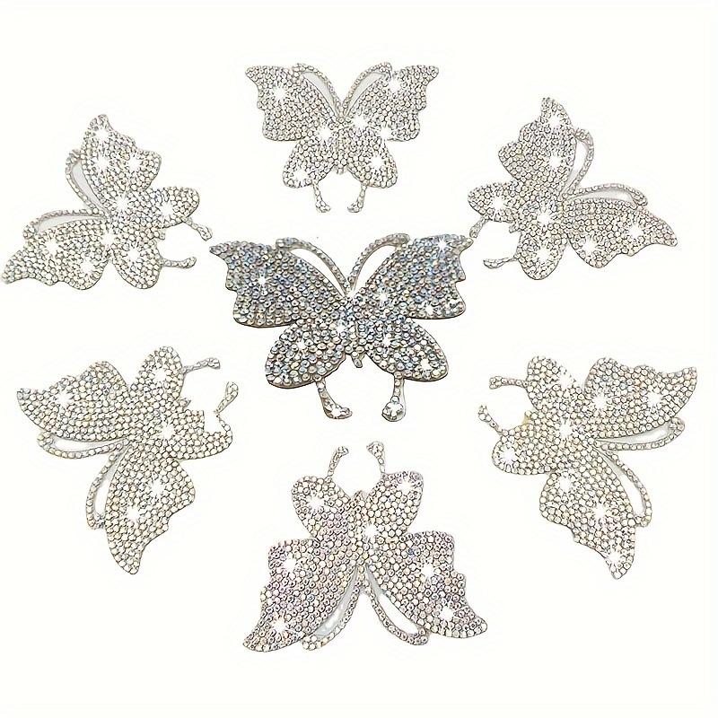 4 Stück Glitzernde Strass Schmetterling Verzierungen - Aufbügelbare Kristall Applikationen für Kleidung Jeans Schuhe Taschen Hüte Reparatur & DIY Deko