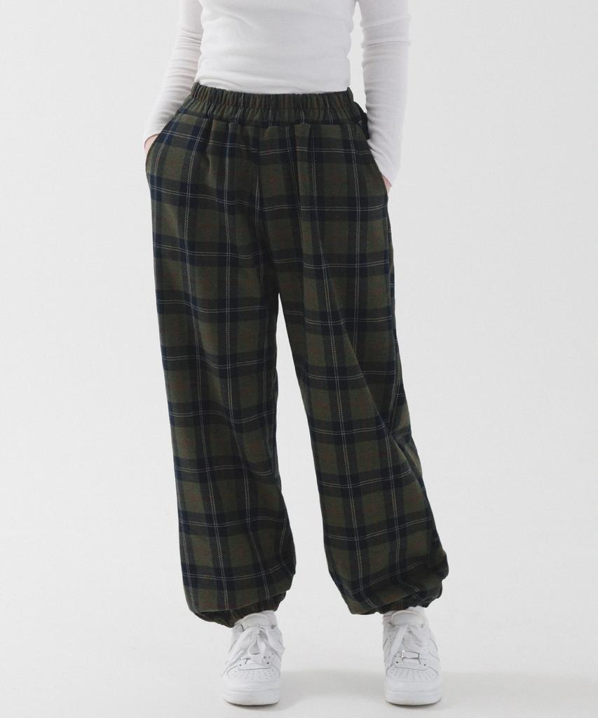 PIANER Tartan Check Wide Jogger Pants (Khaki)