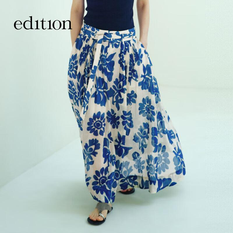 Edition Women s Ramie Floral Midi Skirt with Belt M 165