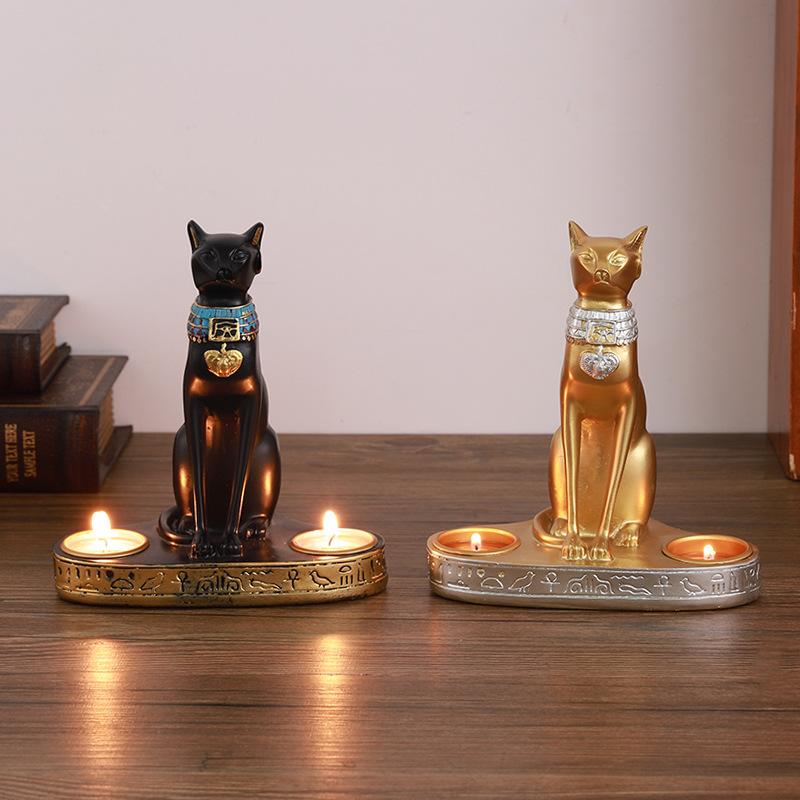Egyptian Cat Resin Decorative Candlestick OrnamentHome Dining Room Atmosphere Candlestick Decoration
