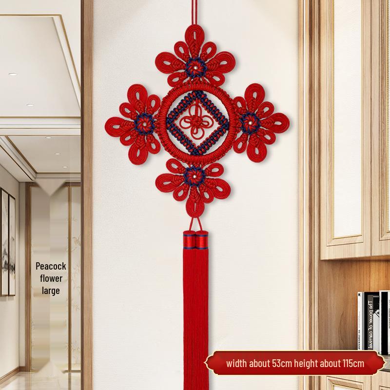 Large Red Handmade Chinese Knot Pendant: Decorative Wall Ornament for Living Room & Housewarming Gift